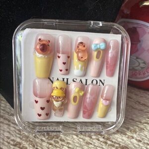 Press-On Nails - cute design Long coffin mail - handmade